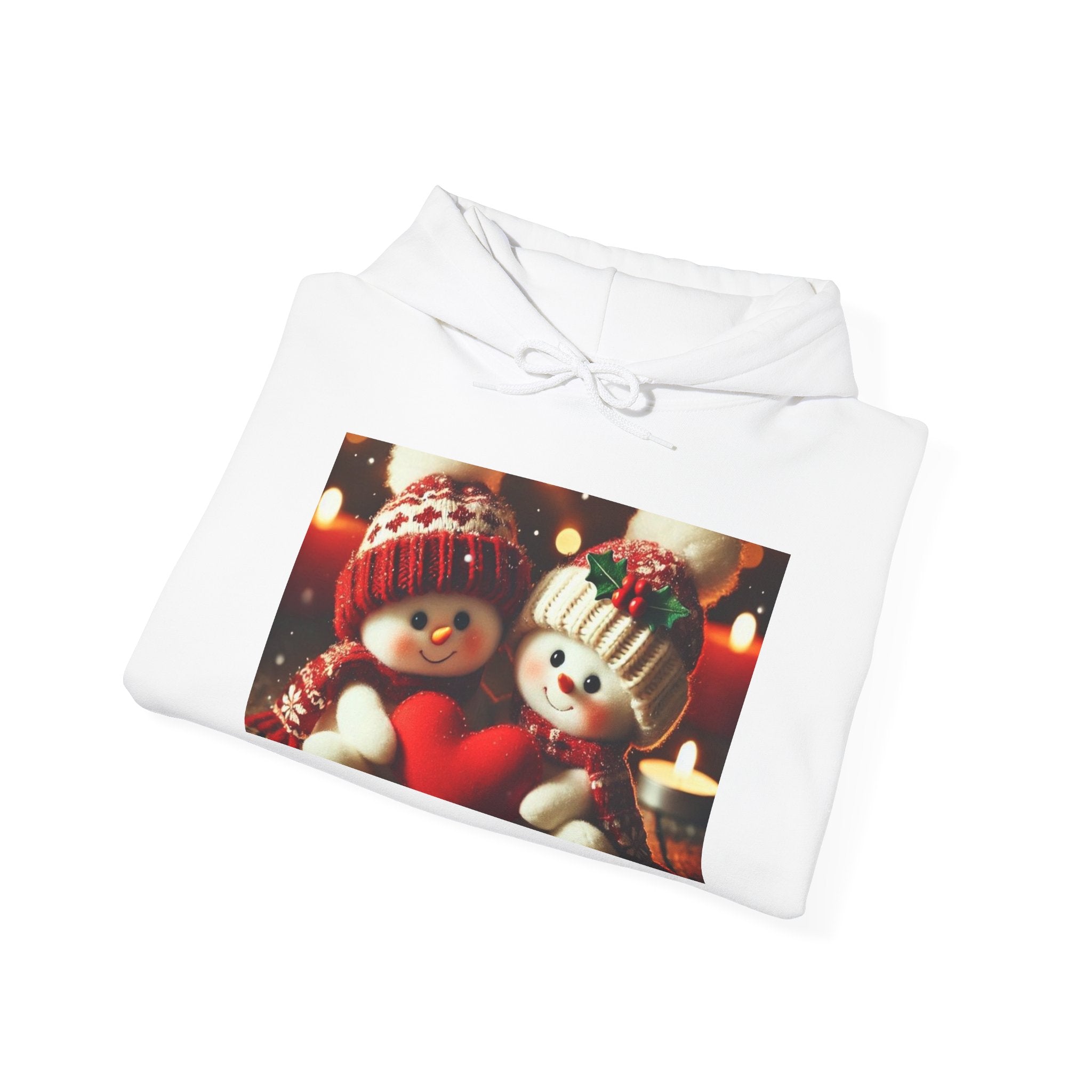 Cute Snowman Couple Heart Hoodie — Christmas Cozy Holiday Sweatshirt