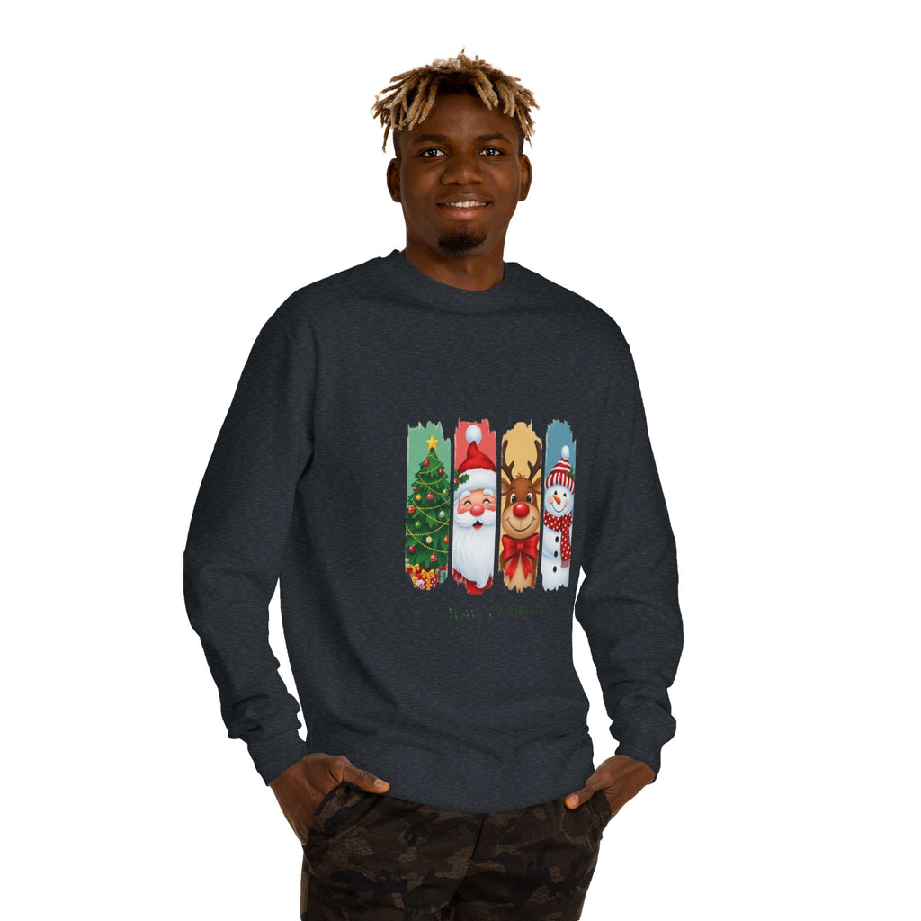 Christmas Characters Crewneck Sweatshirt — Merry Christmas Tree, Santa, Reindeer & Snowman Design