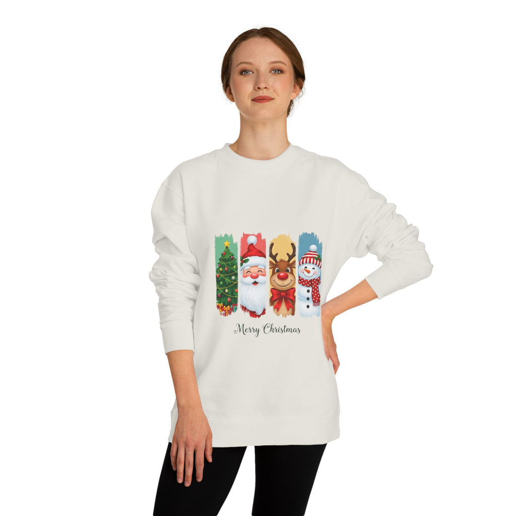 Christmas Characters Crewneck Sweatshirt — Merry Christmas Tree, Santa, Reindeer & Snowman Design