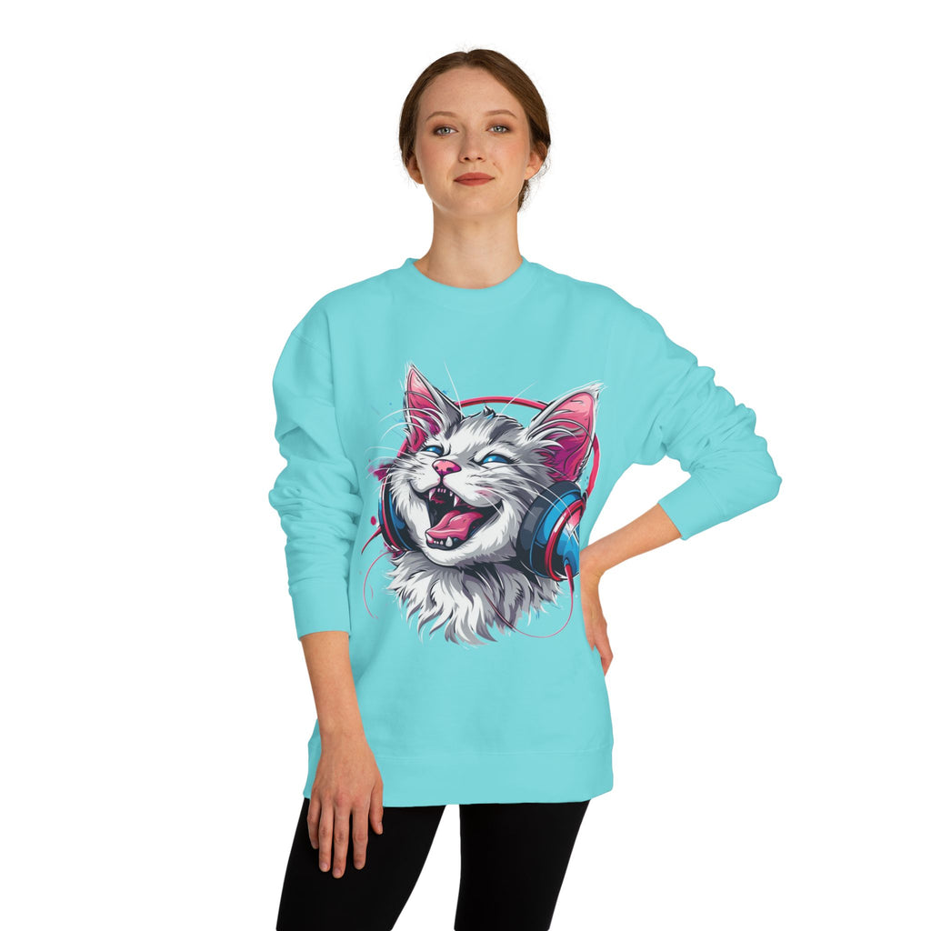 Cat with Headphones Sweatshirt — Vintage DJ Kitty Crewneck