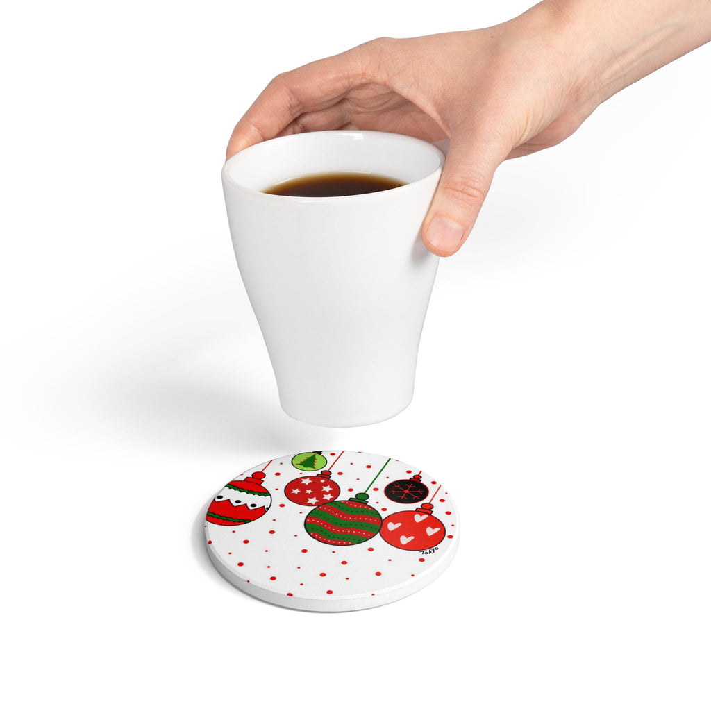 Christmas Ornament Ceramic Coaster — Festive Red & Green Holiday Drink Coaster