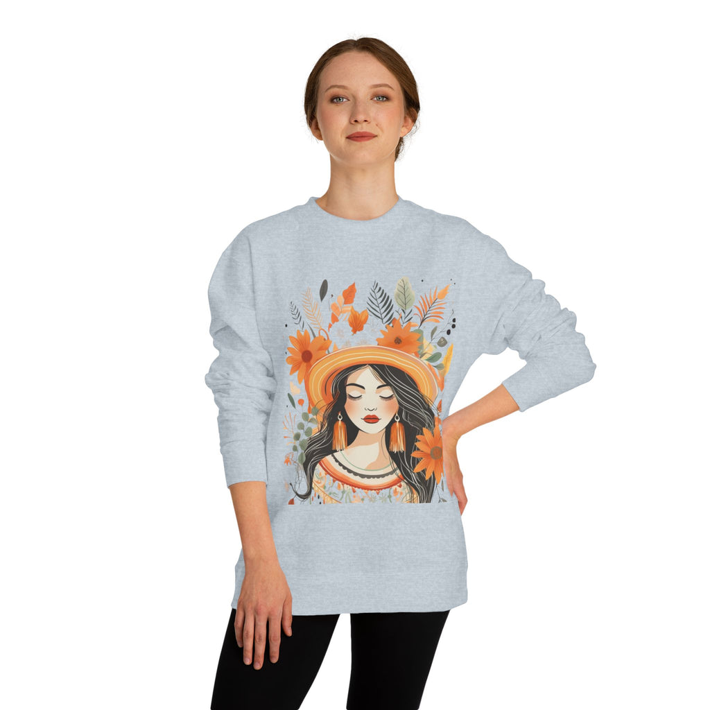 Autumn Bloom Women's Portrait Sweatshirt — Floral Hat Illustration