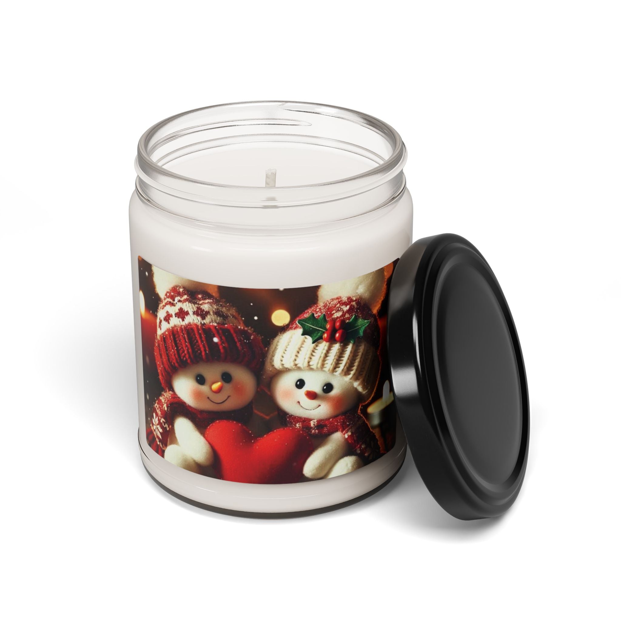 Christmas Snowman Couple Scented Soy Candle, 9oz — Holiday Cozy Aromatherapy Gift