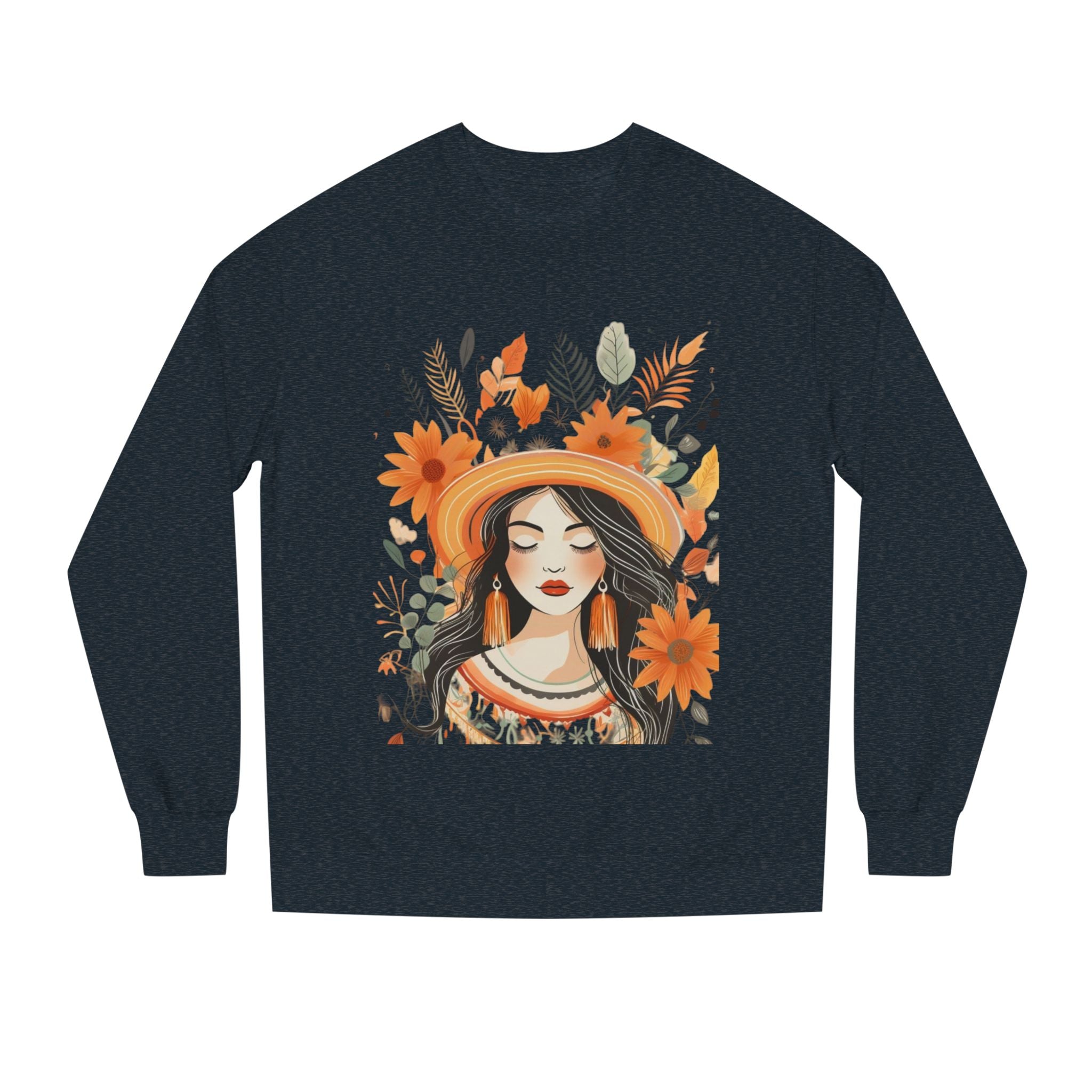Autumn Bloom Women's Portrait Sweatshirt — Floral Hat Illustration