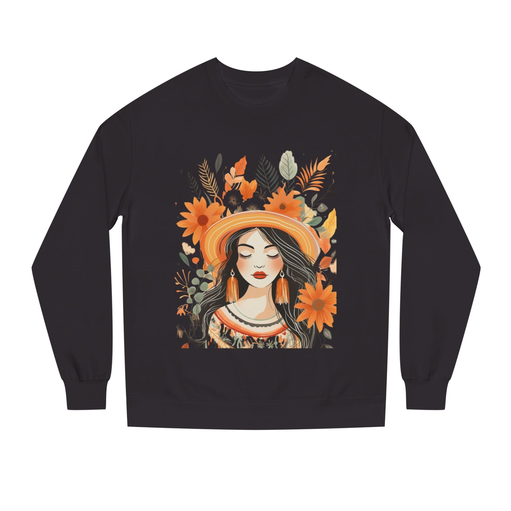 Autumn Bloom Women's Portrait Sweatshirt — Floral Hat Illustration