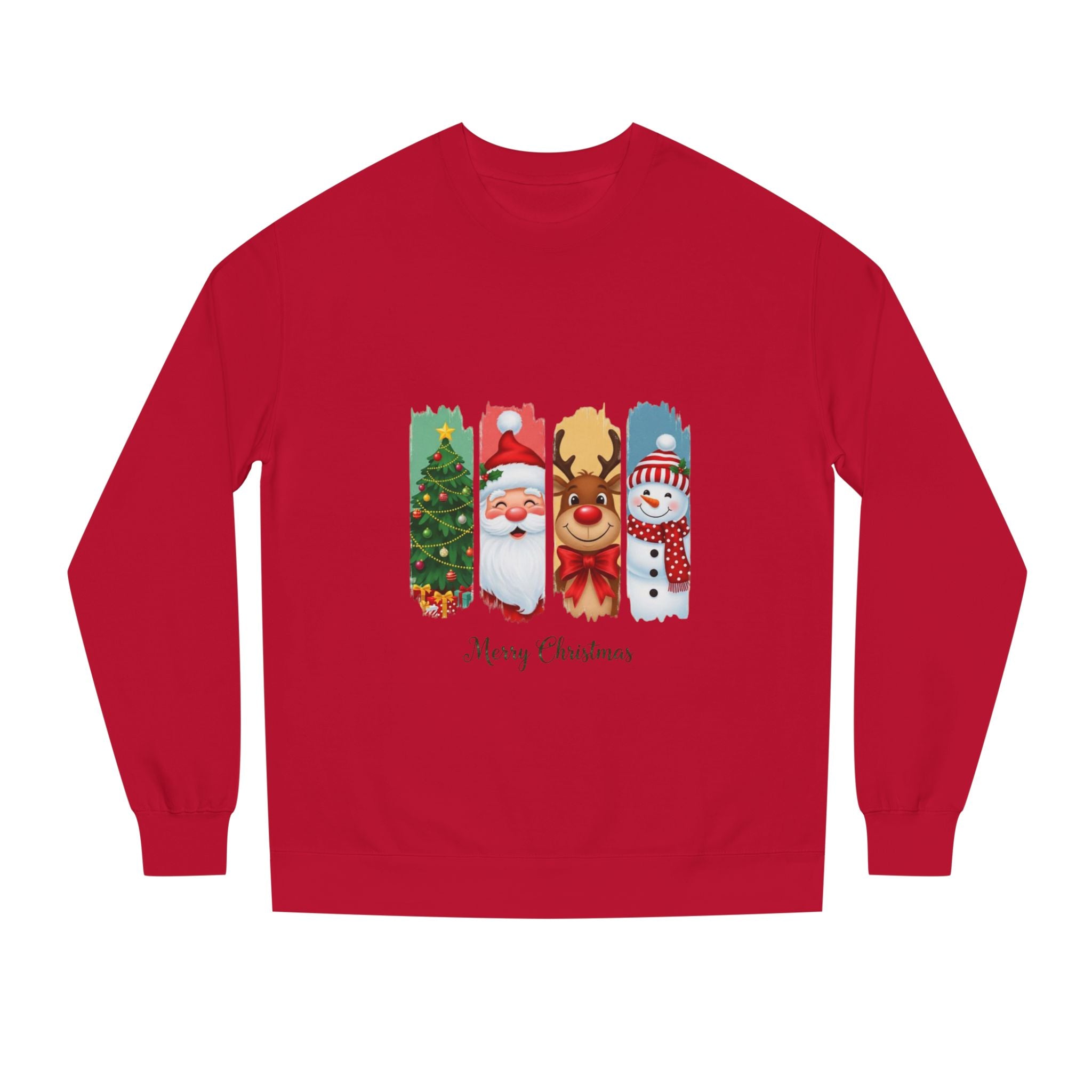 Christmas Characters Crewneck Sweatshirt — Merry Christmas Tree, Santa, Reindeer & Snowman Design