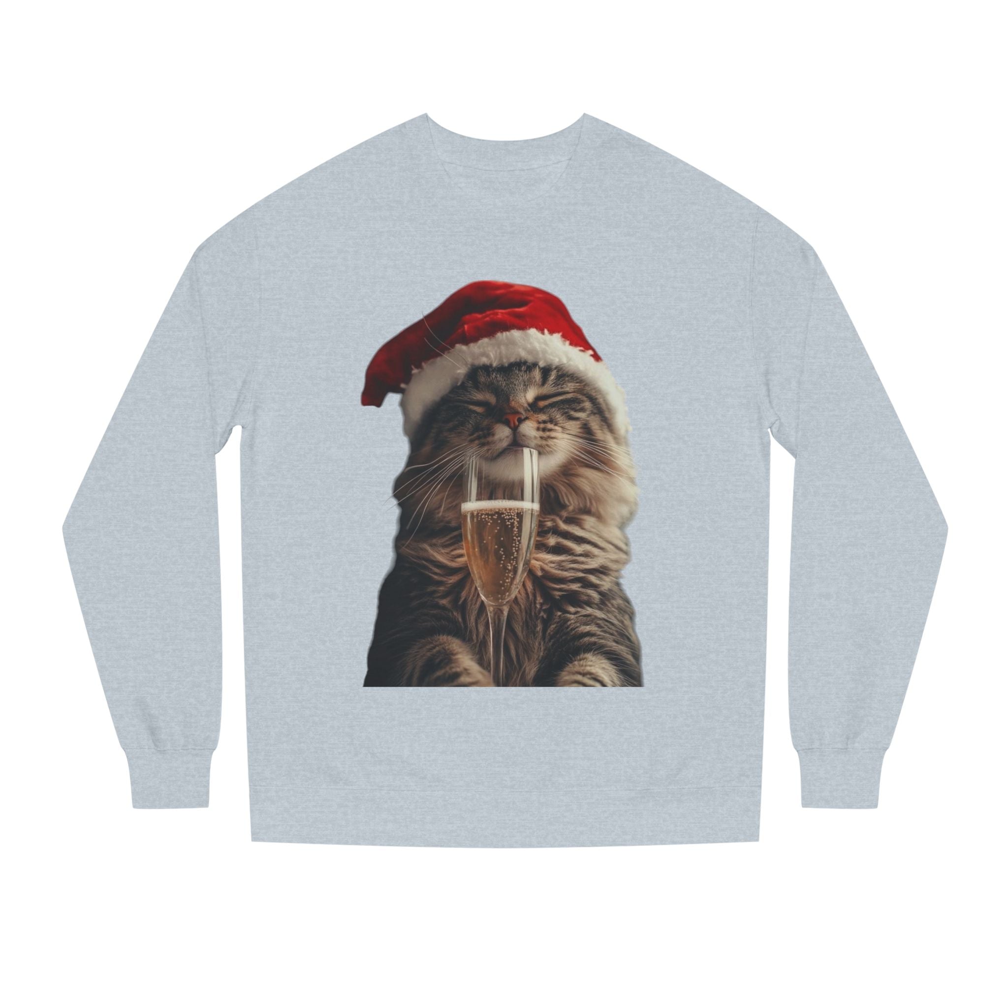 Christmas Cat Sweatshirt — Festive Cat with Santa Hat & Champagne