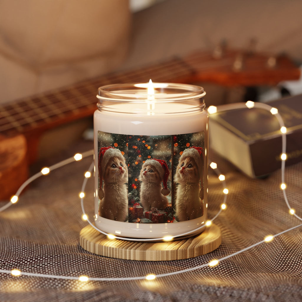 Christmas Kitten Soy Candle — 9oz Scented Holiday Candle (Santa Hat Cat)