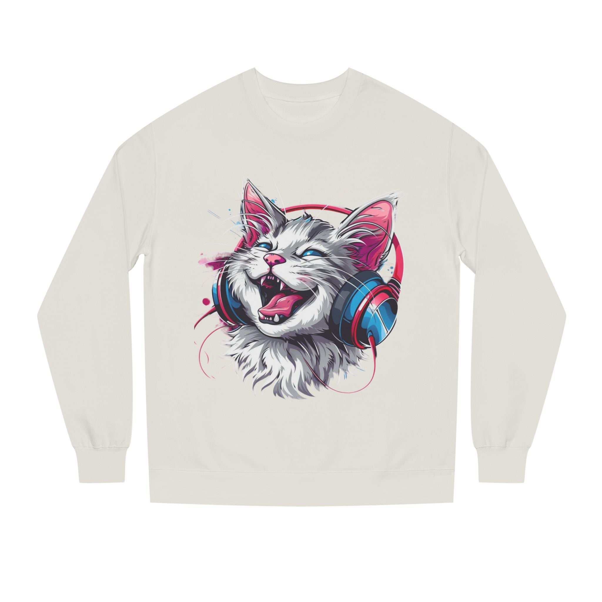 Cat with Headphones Sweatshirt — Vintage DJ Kitty Crewneck