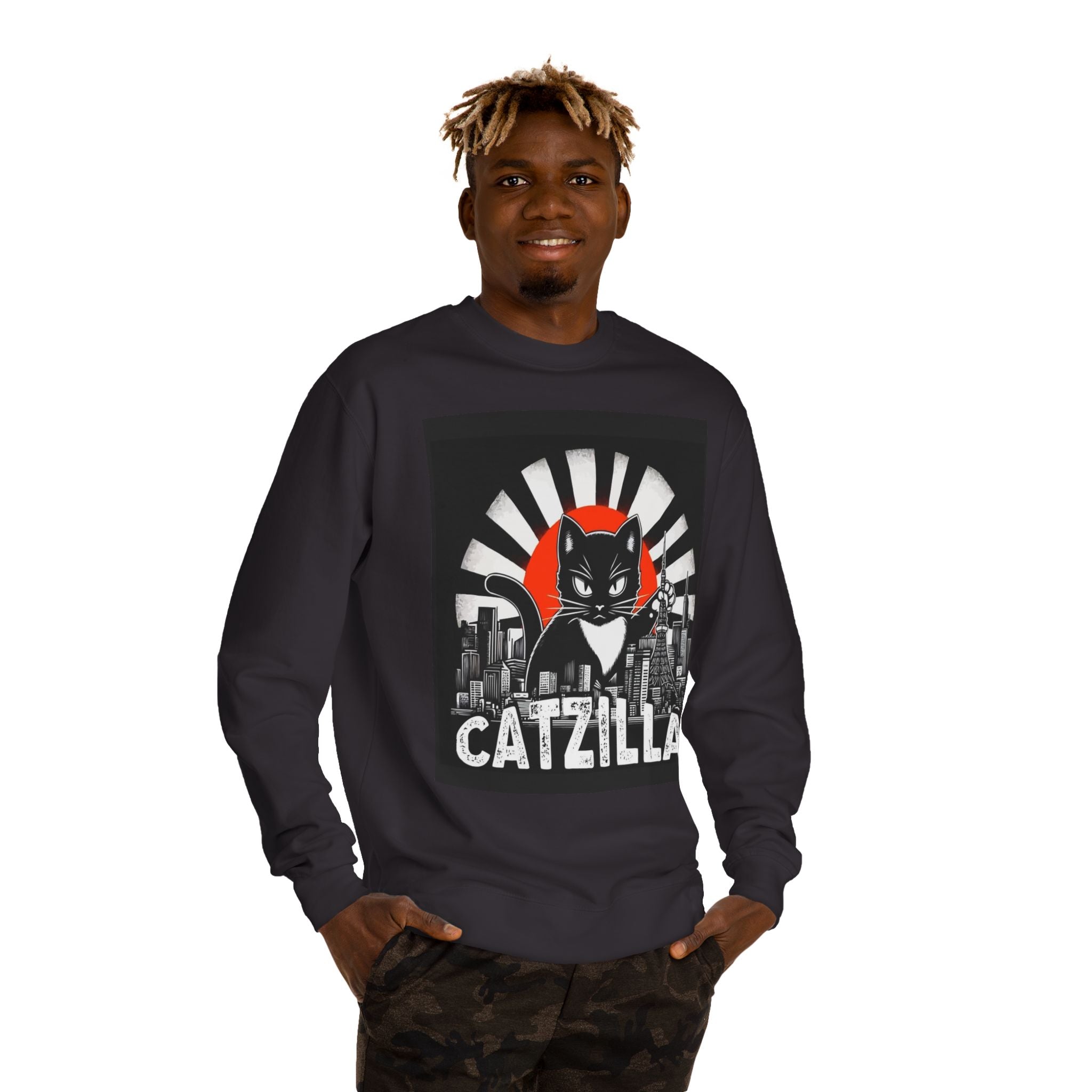 Catzilla Graphic Sweatshirt — Retro Monster Cat City Tee