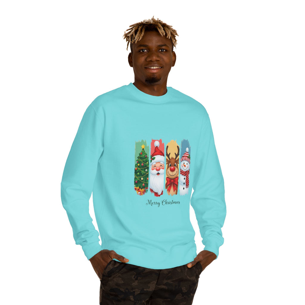 Christmas Characters Crewneck Sweatshirt — Merry Christmas Tree, Santa, Reindeer & Snowman Design