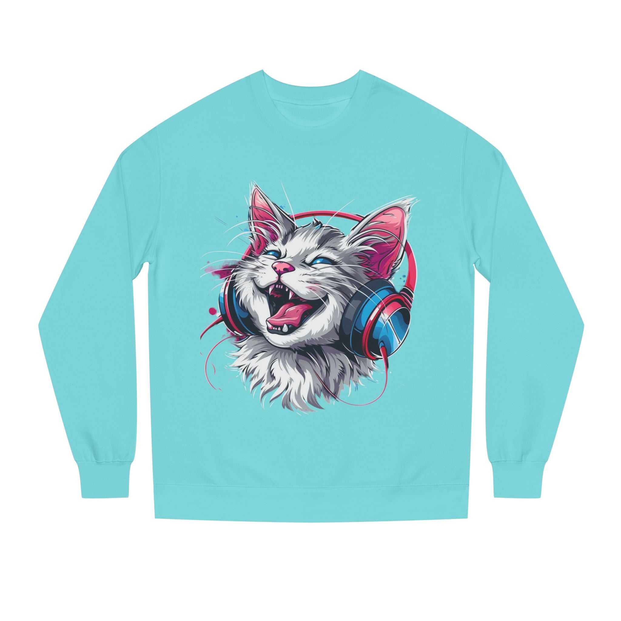Cat with Headphones Sweatshirt — Vintage DJ Kitty Crewneck