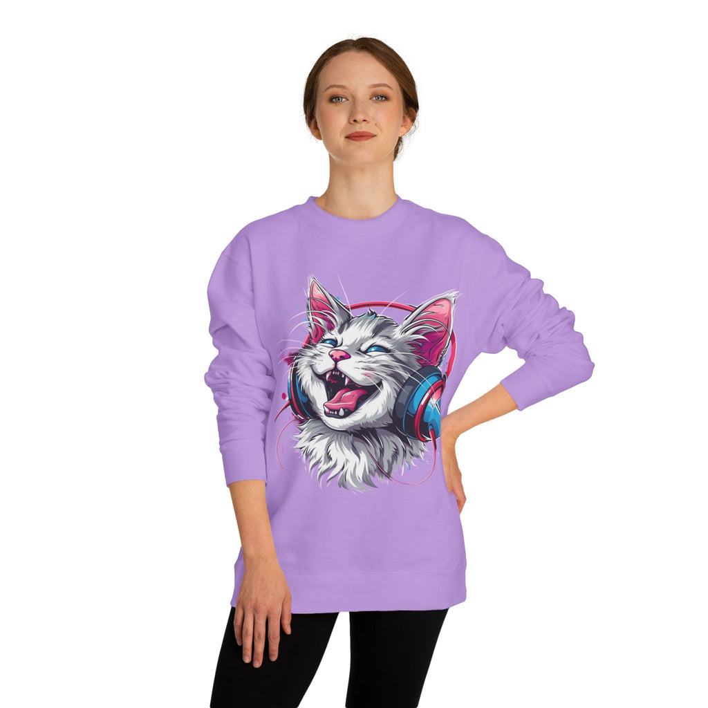 Cat with Headphones Sweatshirt — Vintage DJ Kitty Crewneck